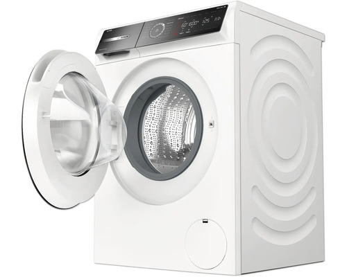 Waschmaschine mit geöffneter Tür und digitalem Bedienfeld