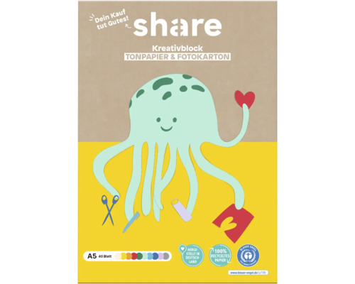 Share Kreativblock Tonpapier und Fotokarton A5 40 Blatt