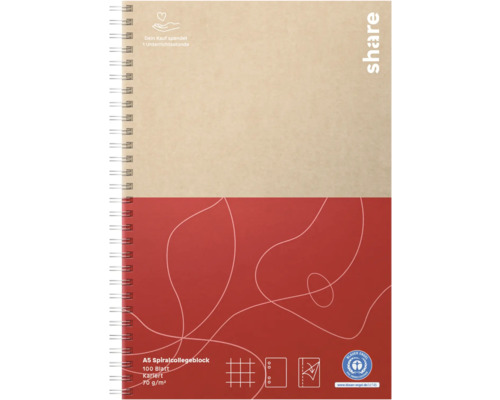 A5 Spiral Collegeblock mit 100 Blatt kariert und 70 Gramm pro Quadratmeter Papiergewicht