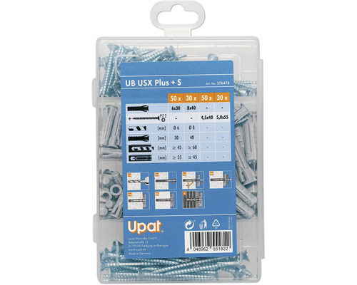 Upat Universal-Spreizdübel und Schrauben Set in transparenter Box