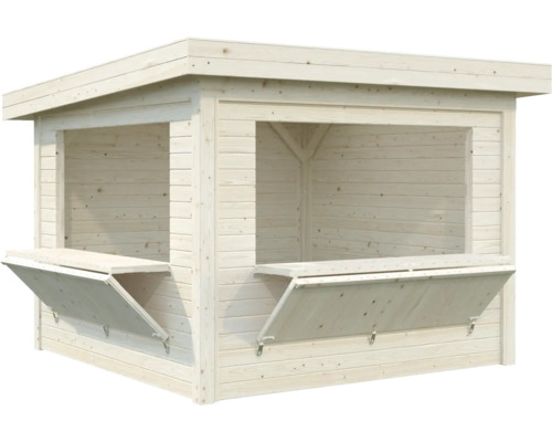 Holzkiosk mit Verkaufsklappen