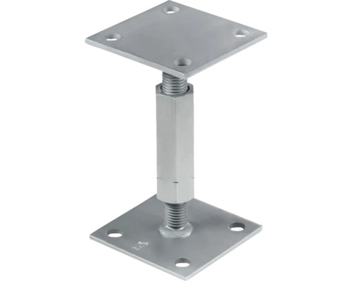 Pfostenträger mit Platte BB Stanz 80x80 mm verstellbar galv. verzinkt 1 Stück Verstellbarer Pfostenträger aus Metall mit quadratischen Platten und Schraubgewinde