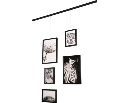 Flexible Fotowand Set schwarz 95 cm 5 Fotos 3x 13x18 cm 2x 20x30 cm