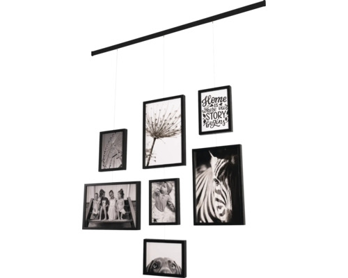 Flexible Fotowand Set schwarz 95 cm 7 Fotos 4x 13x18 cm 3x 20x30 cm