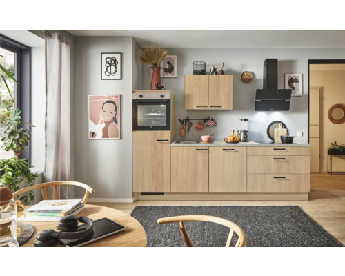 PICCANTE Plus Küchenzeile ohne Geräte Casual 250 cm eiche aviva matt vormontiert Variante rechts 4067368018586