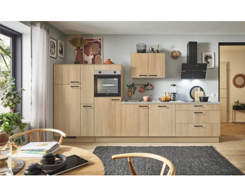 PICCANTE Plus Küchenzeile ohne Geräte Casual 370 cm eiche aviva matt vormontiert Variante rechts 4067368019347