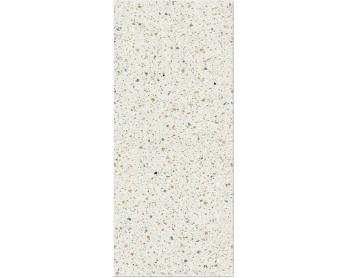 Kunststoffpaneel Element 3D Optik New Terrazo White Brilliant Nullfuge 2600 x 375 x 8 mm Terrazzo Platte mit verschiedenen Farbsprenkeln