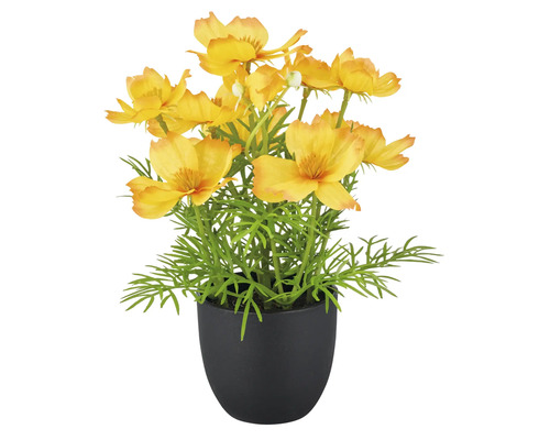 Künstlicher gelber Mohn im Topf