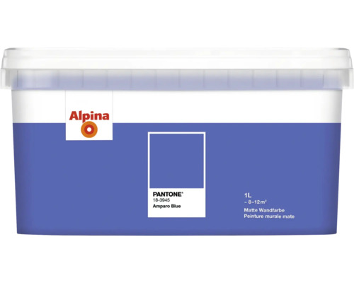 Eimer mit matter Alpina Wandfarbe Amparo Blue, 1 Liter