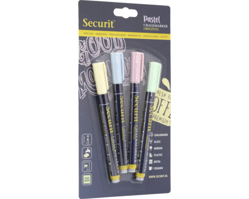 Securit Kreidemarker Set mit vier Stiften in Pastellfarben für Tafel, Glas, Spiegel, Kunststoff, Metall und Keramik