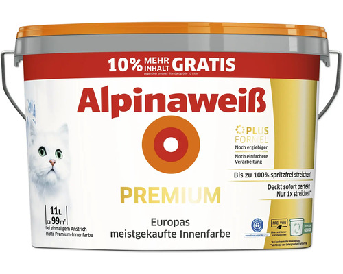 Alpina Wandfarbe Premium - 10% mehr Inhalt GRATIS - Alpinaweiß spritzfrei konservierungsmittelfrei 11 l Alpina Wandfarbe Premium - 10% mehr Inhalt GRATIS - Alpinaweiß spritzfrei konservierungsmittelfrei 11 l