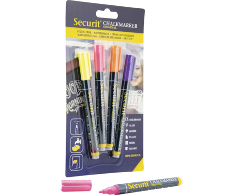 Securit Kreidemarker Set mit vier Stiften und einem einzelnen Kreidemarker