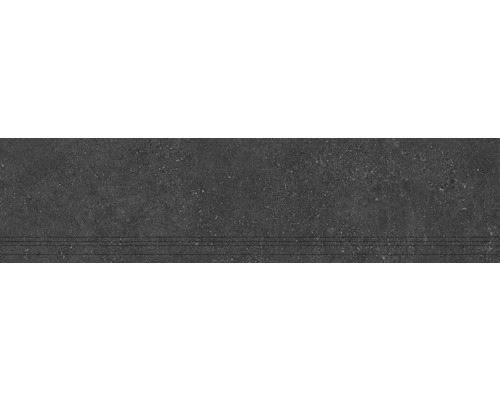 Feinsteinzeug Treppenstufe Alpen 29,8 cm x 120 cm x 0,9 cm graphite matt rektifiziert Dunkelgraue Treppenfliese mit strukturierter Oberfläche