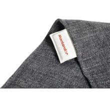 Detailaufnahme eines grauen Stoffs mit Montandor Logo