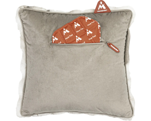 Dekokissen mit Wärmekissen und Montandor Logo