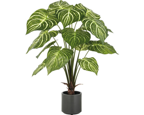Kunstpflanze Philodendron Birkin H 100 cm Künstliche Pflanze im Topf mit großen Blättern