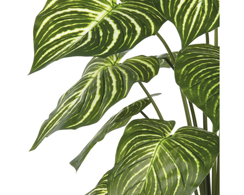 Künstliche Pflanze mit großen, gestreiften Blättern