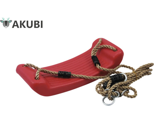 Rote Kinderschaukel mit Seil und Akubi Logo