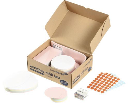 Legamaster Workshop Nachfüllbox mit mehr als 2700 Teilen in geöffnetem Karton