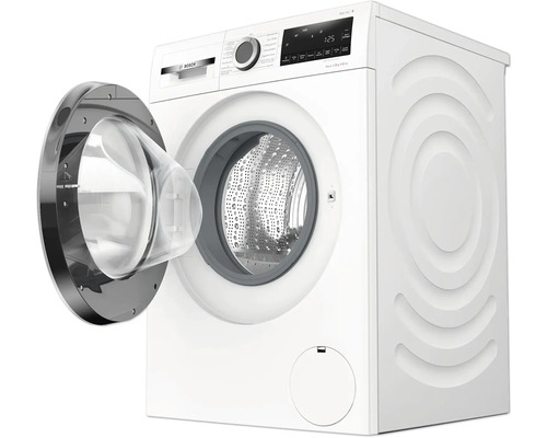 Weiße Waschmaschine mit offener Tür für die Wäsche