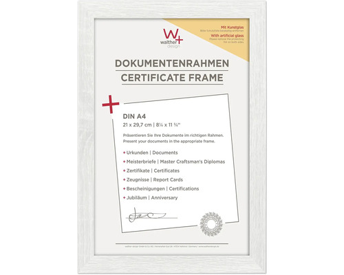 Dokumentenrahmen Holz Fiorito Kunstglas weiß 21x29,7 cm (DIN A4)