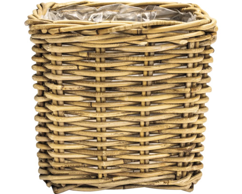 Runder Pflanztopf aus Rattan mit Kunststoffeinsatz
