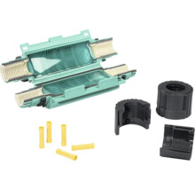 Kabelverbinder mit gelben Hülsen und schwarzem Gehäuse