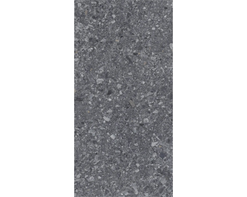 Nahaufnahme einer grauen Bodenfliese mit Steinmuster