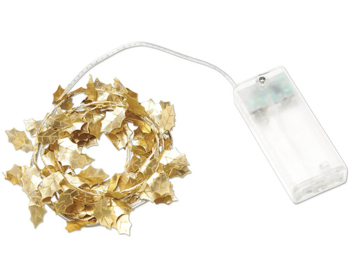 LED Lichterkette Lafiora Blatt gold 1,5 m 15 LEDs Lichtfarbe warmweiß batteriebetrieben inkl. 6 Stunden Timer Dekorative Lichterkette mit Blättern und Batteriebox