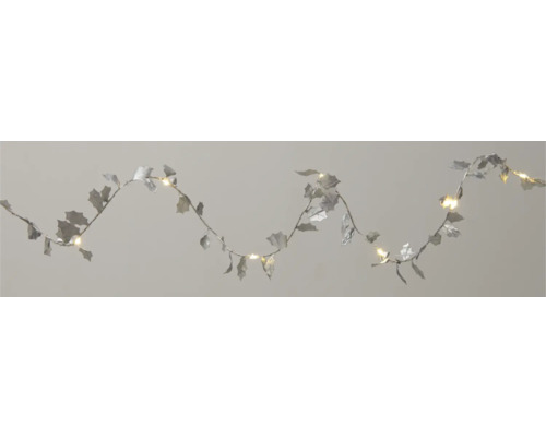 Dekorative Lichterkette mit silberfarbenen Blättern und warmweißem Licht