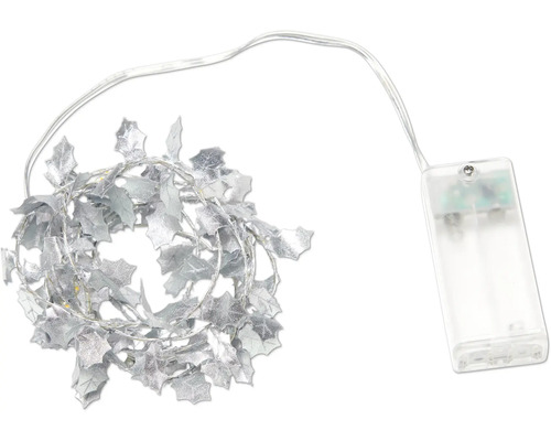 LED Lichterkette Lafiora Blatt silber 1,5 m 15 LEDs Lichtfarbe warmweiß batteriebetrieben inkl. 6 Stunden Timer Dekorative Lichterkette mit Stechpalmenblättern und Batteriebox