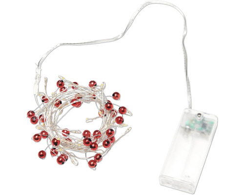 LED Lichterkette Lafiora Kugel rot 1,5 m 40 LEDs Lichtfarbe warmweiß batteriebetrieben inkl. 6 Stunden Timer Lichterkette mit roten Kugeln und Batteriebetrieb