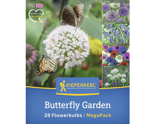 Schmetterlingsgarten Blumenzwiebeln Mega Packung mit Kiepenkerl Logo und Herz für Nützlinge Siegel