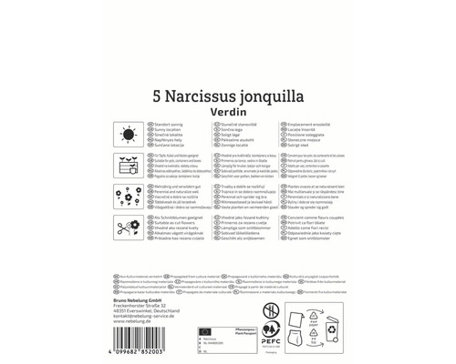 Verpackung Narzissen Jonquilla Verdin mit Symbolen und Siegeln