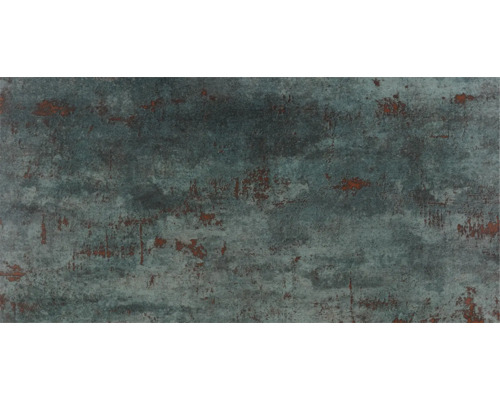 Feinsteinzeug Wand- und Bodenfliese Metal 60 cm x 120 cm x 1,05 cm seagreen glänzend rektifiziert Fliese mit Rostoptik