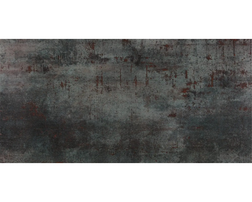 Feinsteinzeug Wand- und Bodenfliese Metal 60 cm x 120 cm x 1,05 cm titanium glänzend rektifiziert Keramikfliese mit rustikalem Oberflächendesign