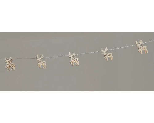 Lichterkette Lafiora Hirsch Holz 1,35 m 10 LEDs Lichtfarbe warmweiß inkl. 6 Stunden Timer Dekorative Lichterkette mit Rentierfiguren aus Holz