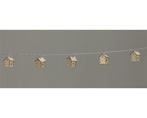 Lichterkette Lafiora Haus Holz 1,35 m 10 LEDs Lichtfarbe warmweiß inkl. 6 Stunden Timer Lichterkette mit Holzhäusern als Dekoration