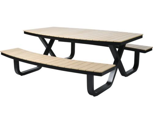 Picknicktisch mit Bänken aus Holz und Metall