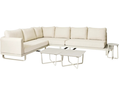 Gartensitzgruppe mit Ecksofa und zwei Tischen