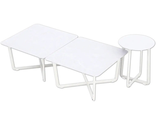 Drei weiße Tische aus Metall