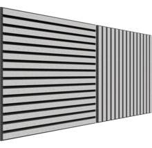 Zwei verschiedene Zaunpaneele mit horizontalen und vertikalen Lamellen