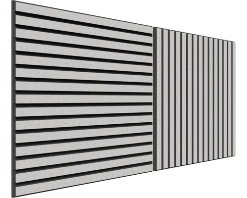 Zwei verschiedene Zaunpaneele mit horizontalen und vertikalen Lamellen