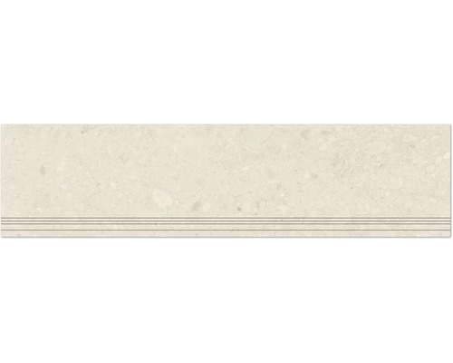 Feinsteinzeug Treppenstufe Donau 29,8 cm x 120 cm x 0,9 cm beige matt rektifiziert Treppenfliese mit drei Linien zur Trittsicherheit