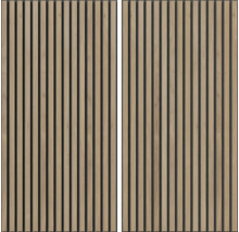 Zwei Holzpaneele mit Lamellenstruktur zur Wandverkleidung