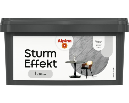 Alpina Sturm Effekt Farbe, Farbton Silber, Gebindegröße geeignet für circa 7 bis 10 Quadratmeter