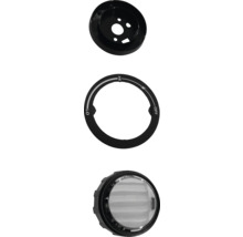 Drei schwarze Ersatzteile aus Kunststoff