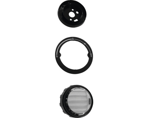 Drei schwarze Ersatzteile aus Kunststoff