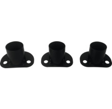 Drei schwarze Zaunfußhalterungen aus Metall