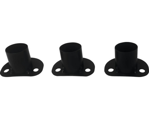 Drei schwarze Heizkörperrosetten zur Rohrdurchführung